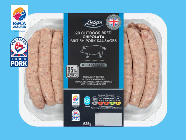 Deluxe 20 Outdoor Bred British Pork Chipolata Sausages Lidl Great