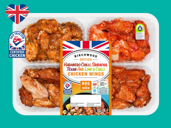 Birchwood Habanero Chilli, Sriracha, Texan and Lime & Chilli British Chicken Wings