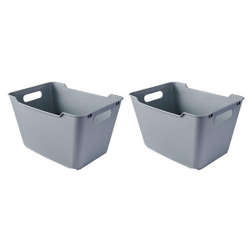 2 Pack Plastic Storage Bins, Cool Gray, L