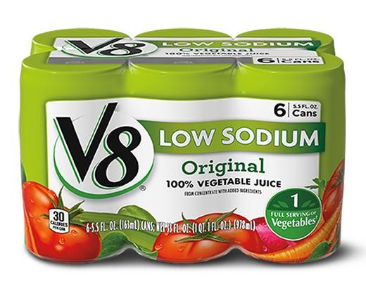 V8 
 100% Juice 6 Pk Regular or Low Sodium