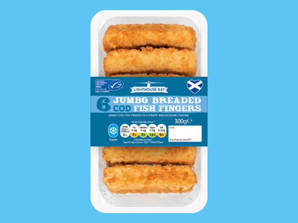 Lighthouse Bay 6 MSC Jumbo Breaded Cod Fish Fingers