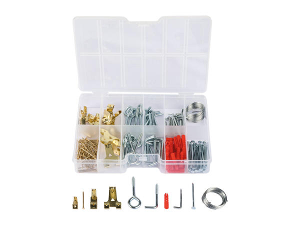 Powerfix Profi Assorted Cable Clips, Chipboard Screws and Wall Plugs or Pictures Hooks