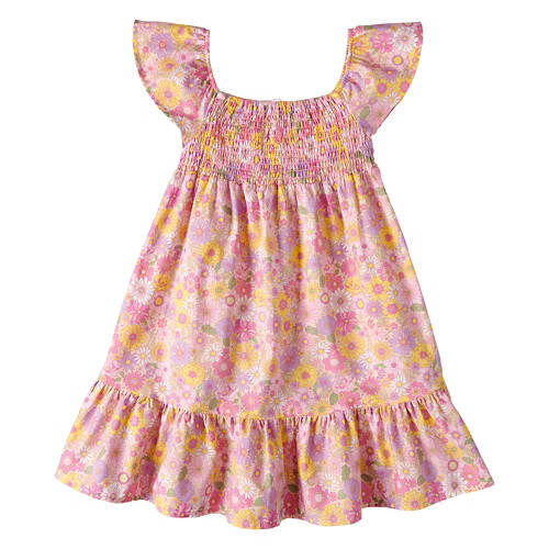 Girl's Flutter Sleeve Dress - Pink Floral, XS