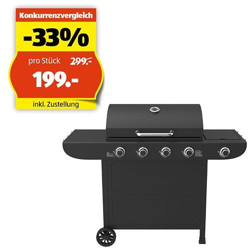 MR GRILL Gasgrill 4 Brenner + Seitenbrenner schwarz