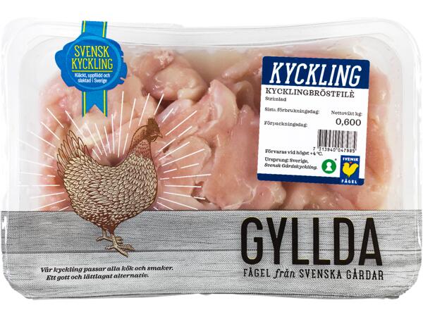 Färsk strimlad kyckling