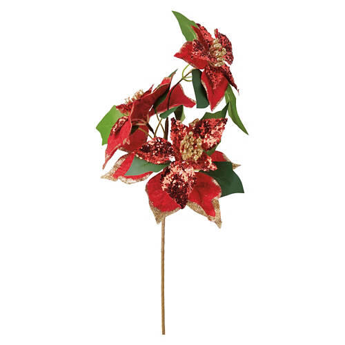 22" Long Holiday Faux Floral Stems - Poinsettias