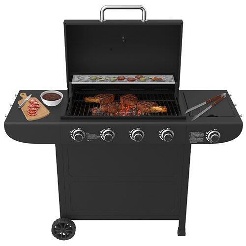 MR GRILL Gasgrill 4 Brenner + Seitenbrenner schwarz