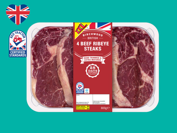 Birchwood 4 British Beef 28-Day Matured Ribeye Steaks