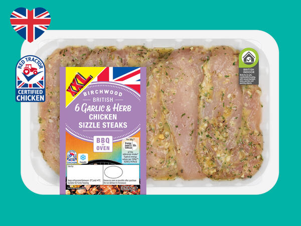 Birchwood British 6 Garlic & Herb Chicken Sizzle Steaks