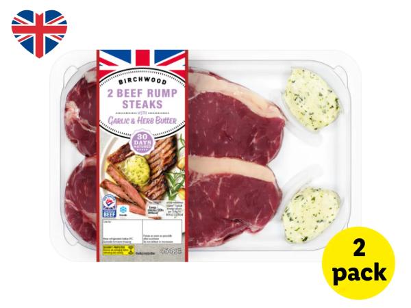 Birchwood 2 British Beef Rump Steaks with Garlic and Herb Butter
