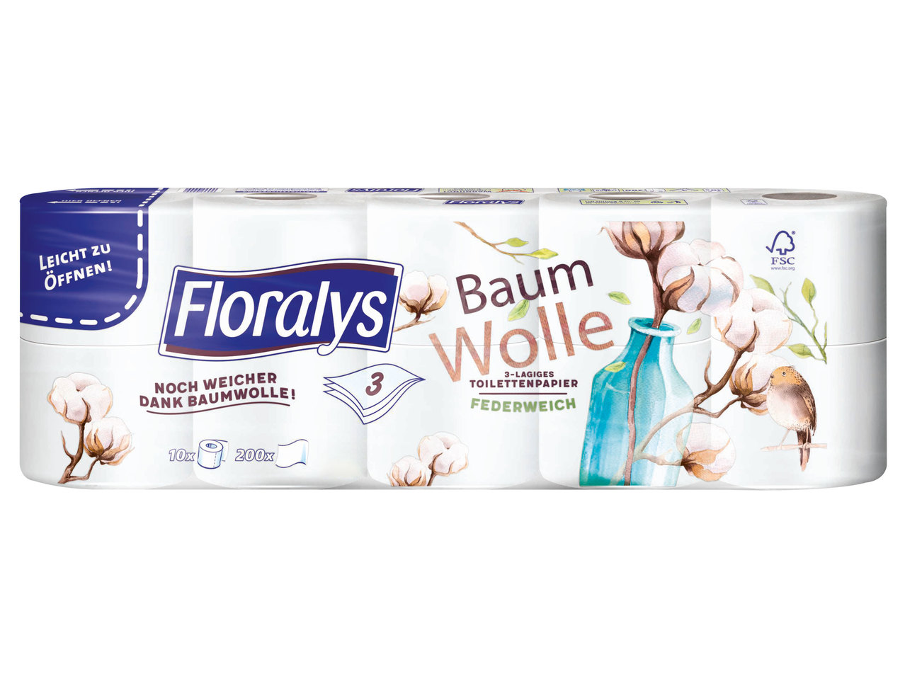 FLORALYS Toilettenpapier mit Baumwollfasern