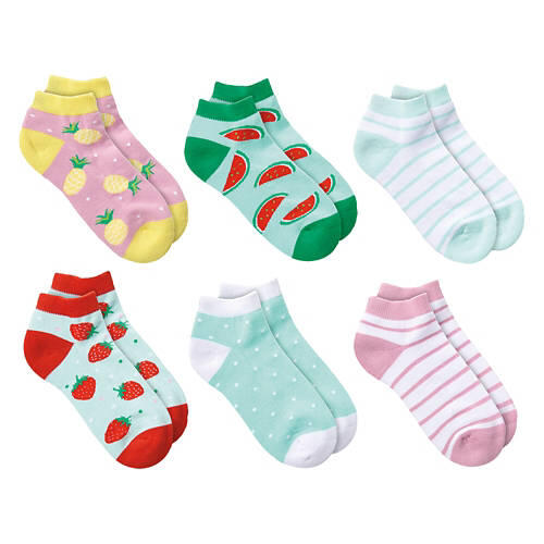 6 Pack Children's Low Cut Socks - Strawberry, Large