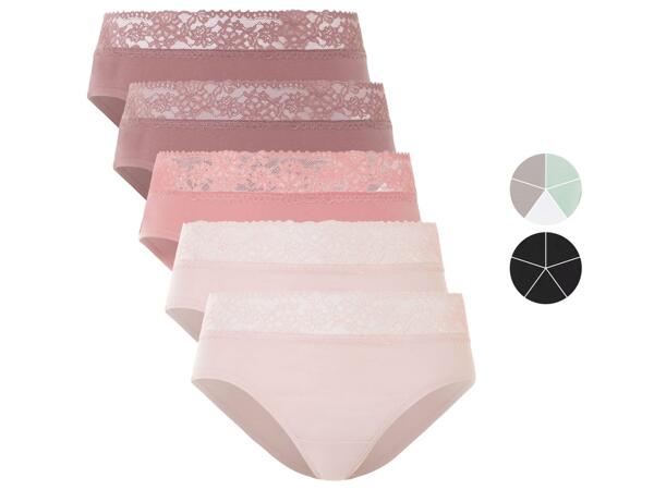 Ladies' Lace Trim Hipster Briefs, 5 pieces