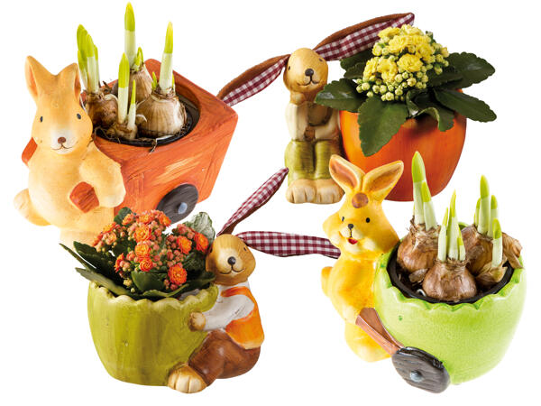 Keramikosterhase mit Karre / Ohren