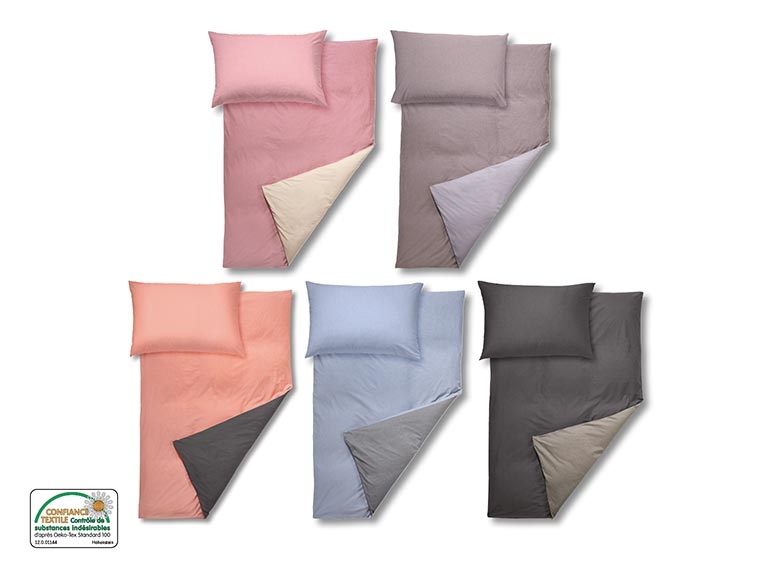 Parure de lit double face en coton chambray