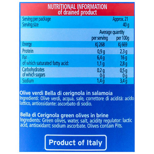 Bella di Cerignola Whole Green Olives 1.45kg