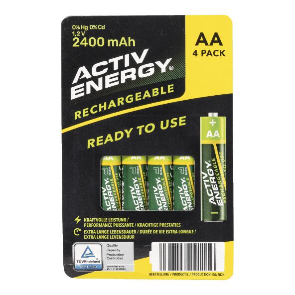 ACTIV ENERGY(R) 				Oplaadbare batterijen, 4 st.