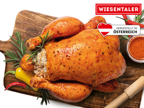 Frisches Sonntagshendl mit Semmelfülle