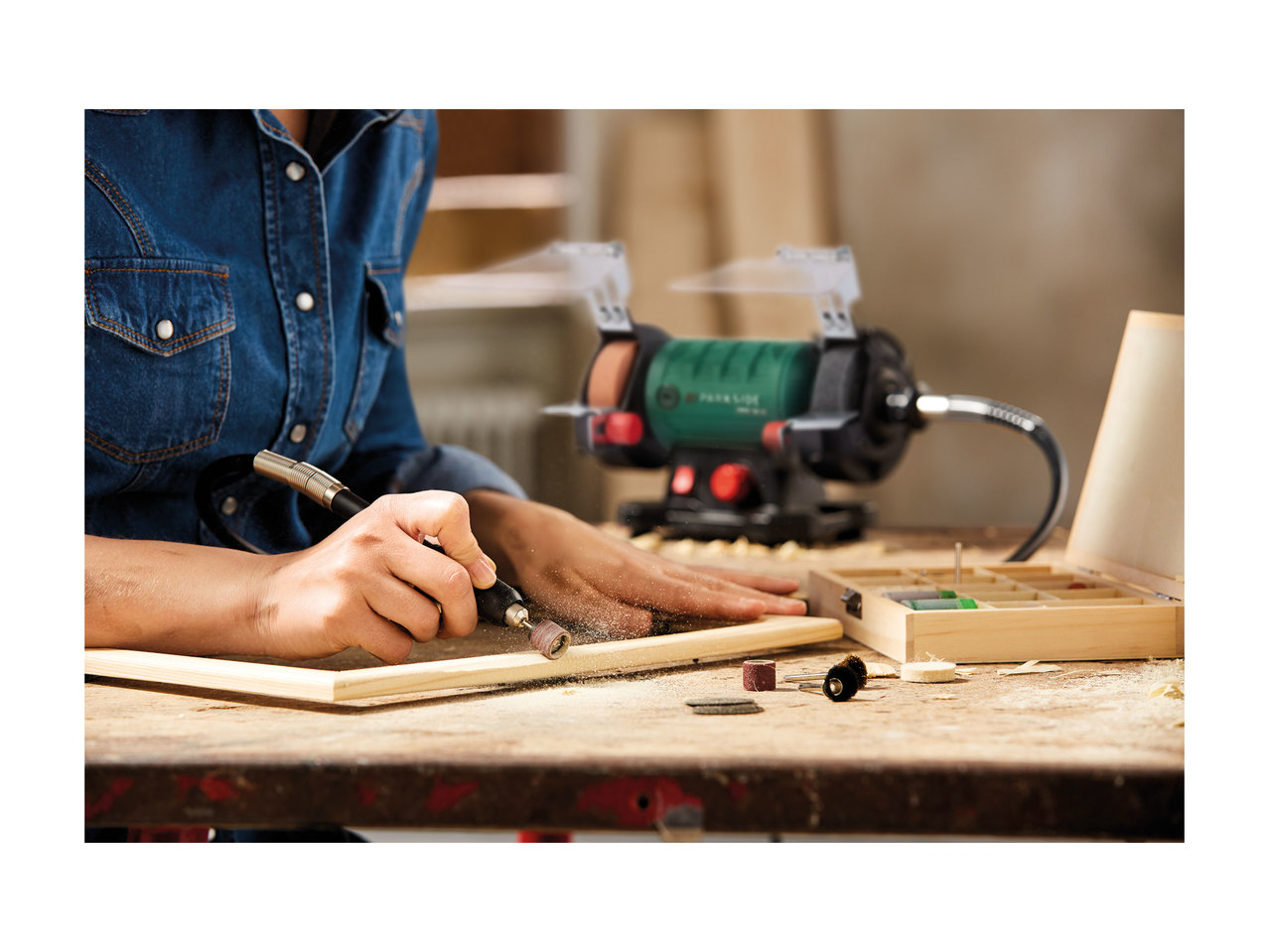 Parkside Double Bench Grinder with Flexible Drive Shaft1