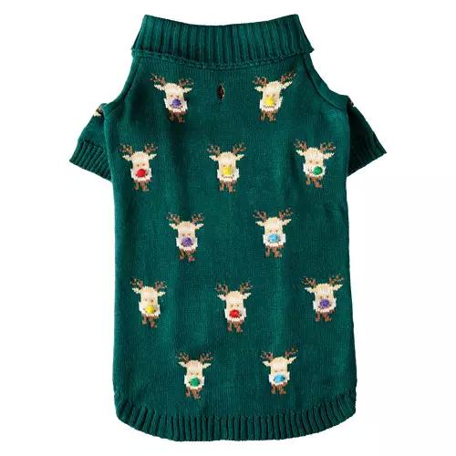 Pet Christmas Sweater - Green Reindeer, XL