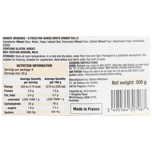 White Bake at Home Rolls 6 Pack 300g