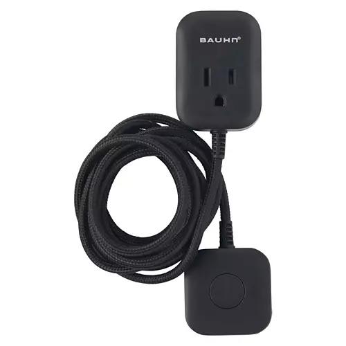 6' One Outlet Tapper Fabric Power Extension Cord, Black