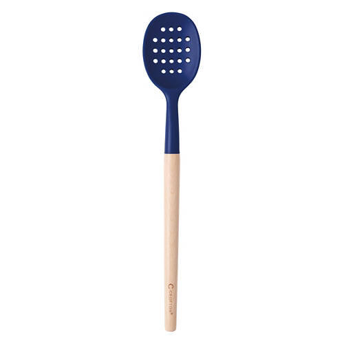 Beechwood & Silicone Slotted Spoon, Navy Blue