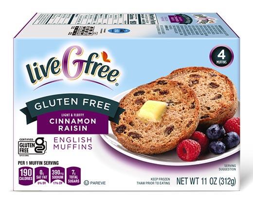 liveGfree 
 Gluten Free Cinnamon Raisin or Plain English Muffins