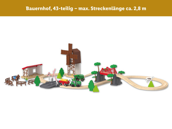 Holz Eisenbahn-Set „Feuerwehr/​Bauernhof"