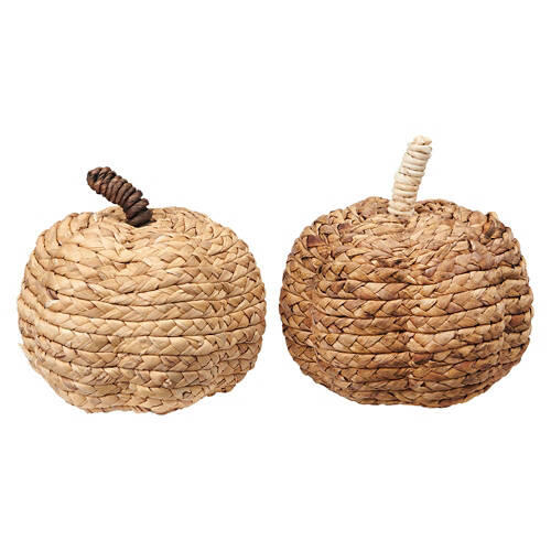 2 Pack Woven Pumpkins - Brown Braided Cattail & Natural Braided Cattail