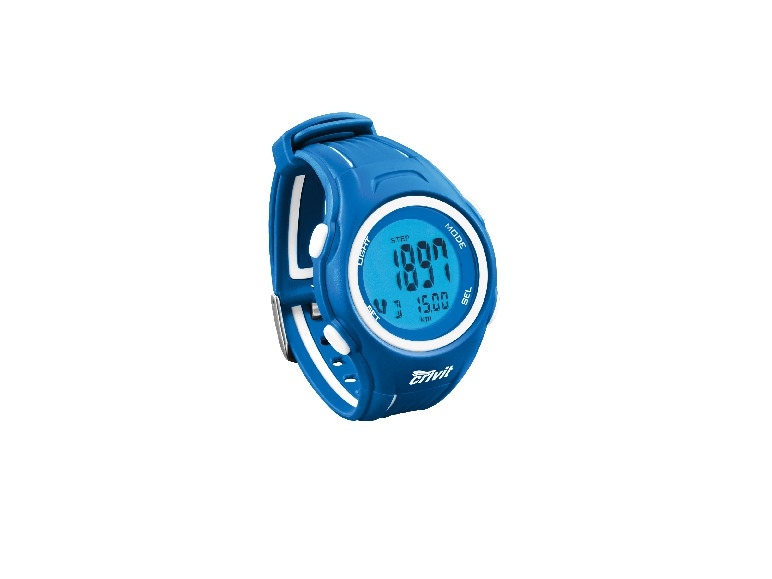 Wristwatch with heart rate monitor and step counter