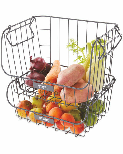 Grey Tiered Wire Baskets 2 Pack