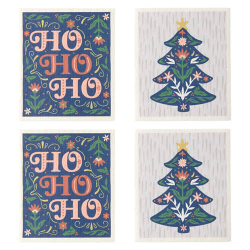 4 Pack Swedish Dish Cloths - Ho Ho Ho