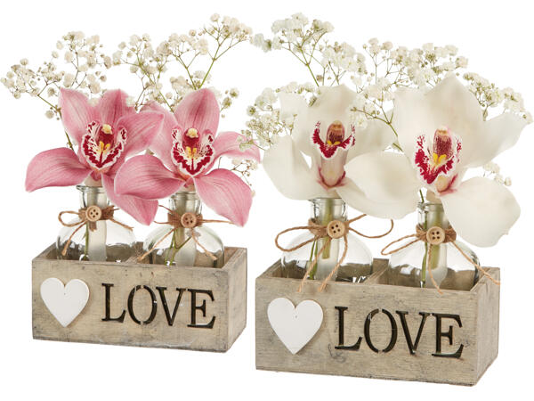 2er Orchideenblüte „Love" in Holzkiste