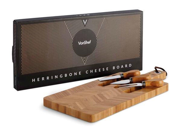 VonShef Herringbone Cheese Board & Knife Set