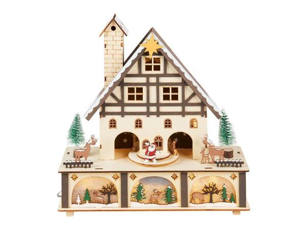 Dřevěný LED domek s pohyblivými figurkami