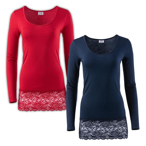Langarmshirt mit Spitze 2er-Pack