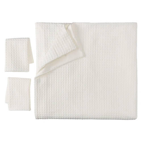 3 Piece Queen Size Duvet Cover Set - White Waffle