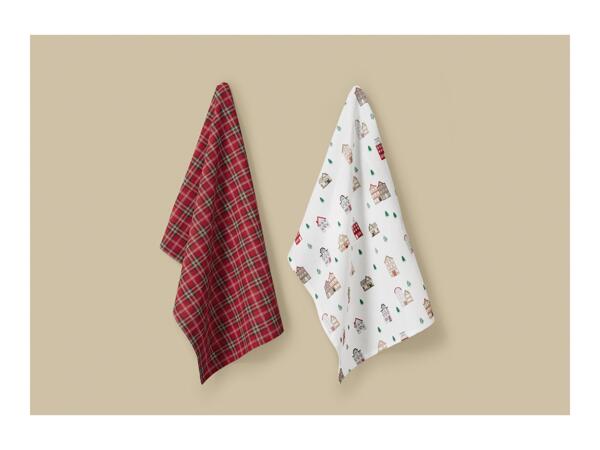 Livarno Home Christmas Tea Towels With Winter Village Pattern - Pack of 2