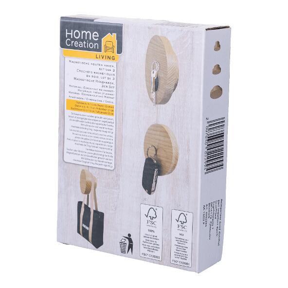 HOME CREATION LIVING(R) 				Magnetische Holzhaken, 3 St.