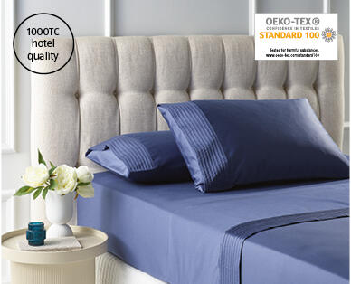 1000 Thread Count Fitted Sheet Set - Queen Size Micro Chip or Crown Blue