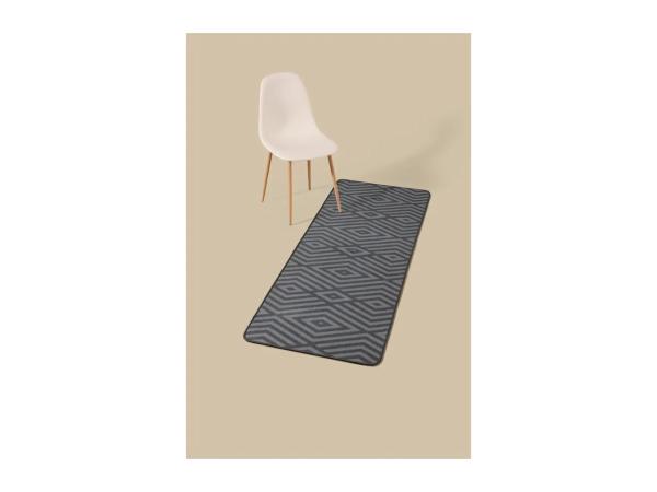 Grey Kitchen Runner Mat With Geometric Pattern