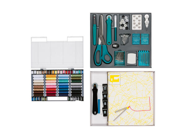 Assortiment de fils, 64 pièces/ Set exclusif de tailleur, 202 pièces/ Set pour copier les patrons de couture, 12 pièces
