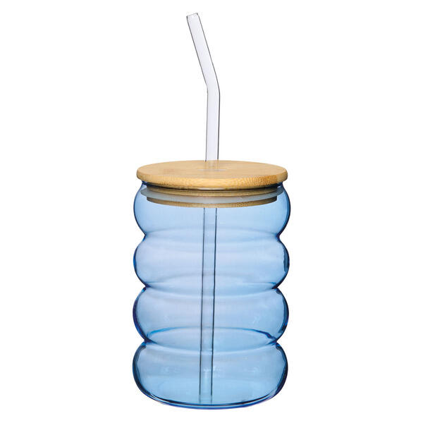 Crofton Wavy Blue Glass Cup with Lid