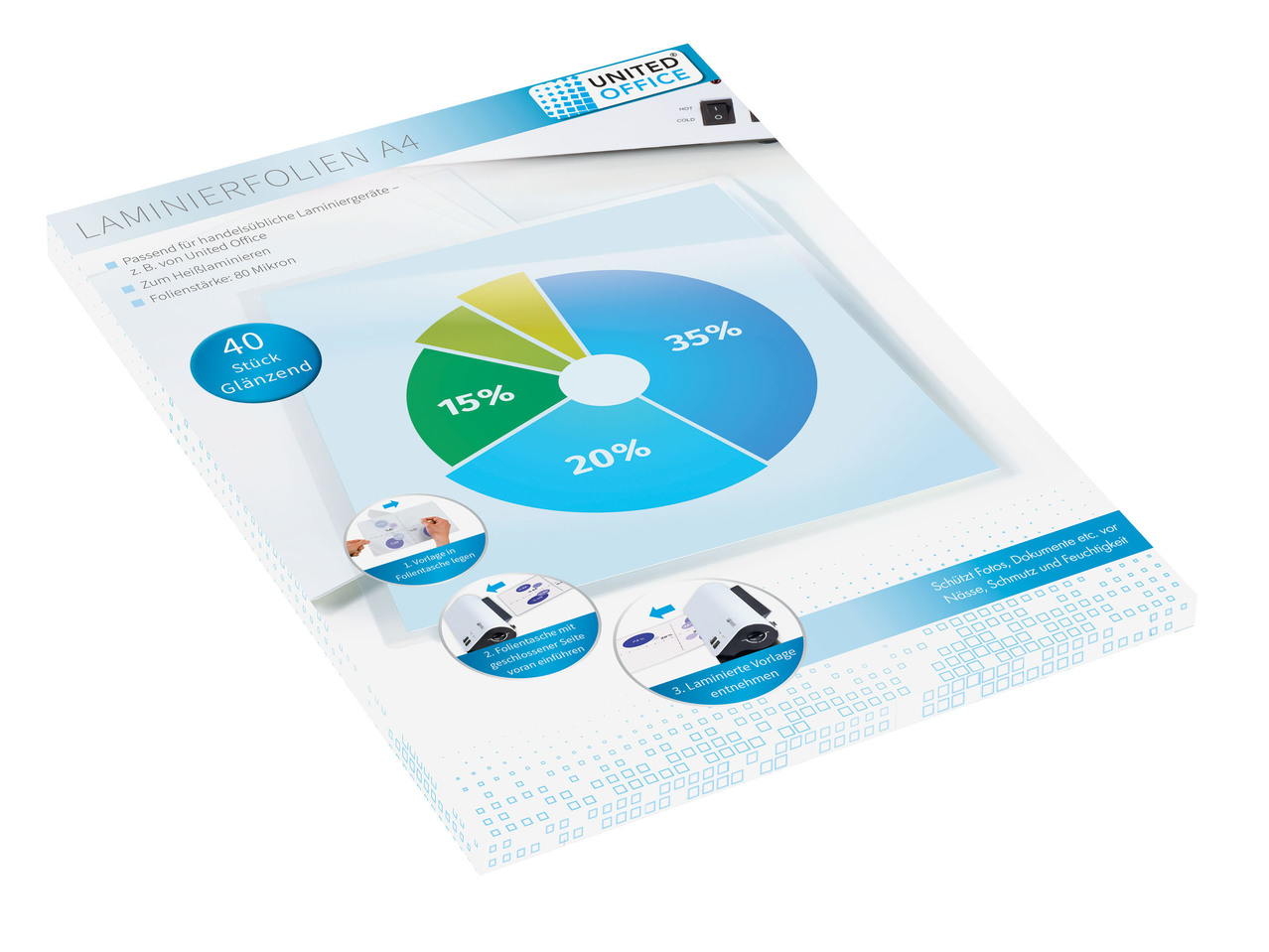 Laminating Pouches A4, 40 pieces or A5, 40 pieces + 10x15cm