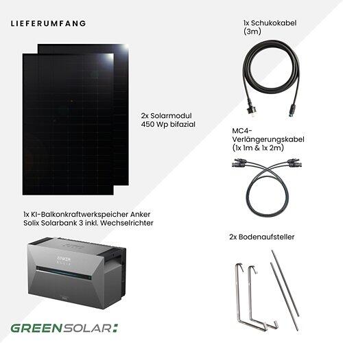 GREEN SOLAR Balkonkraftwerk Boden 900/800 mit Anker Solix 3
