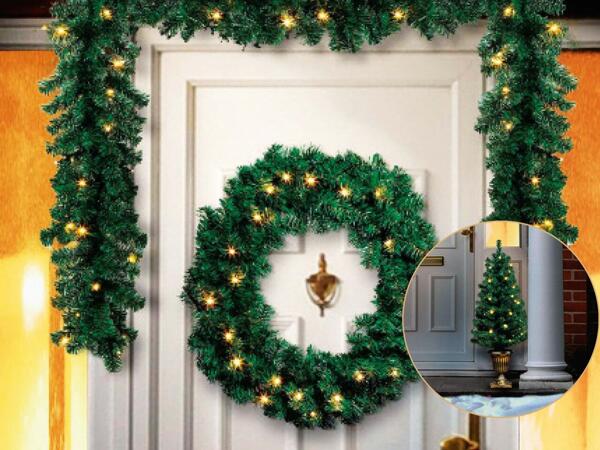 Premier LED 2x 90cm Trees Garland and Wreath Set
