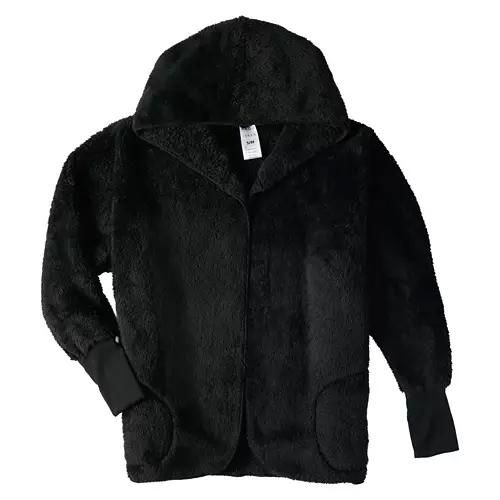 Ladies Sherpa Hoodie Jacket - Black, S/M