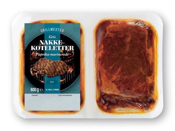 VILSTRUPGÅRD/GRILLMESTER Marinerede nakkekoteletter, herregårdskoteletter med skaft eller dansk stegeflæsk i skiver