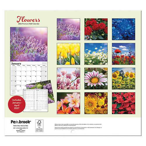 Year 2026 Premium Wall Calendar - Flowers